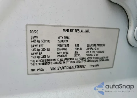 2020 Tesla Model Y from USA, damaged, VIN 5YJYGDEE4LF056037